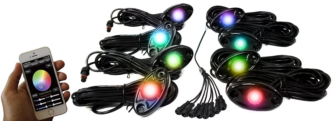 RSLD8KITCS – RACESPORT LT Underbody Light Kit, Pod Strips Multi-Color 12 Volt DC Black Housing With Bluetooth App Con...